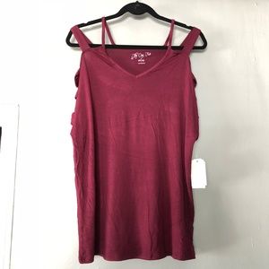 Hippie Rose Womens Caged Shoulders Basic T-Shirt